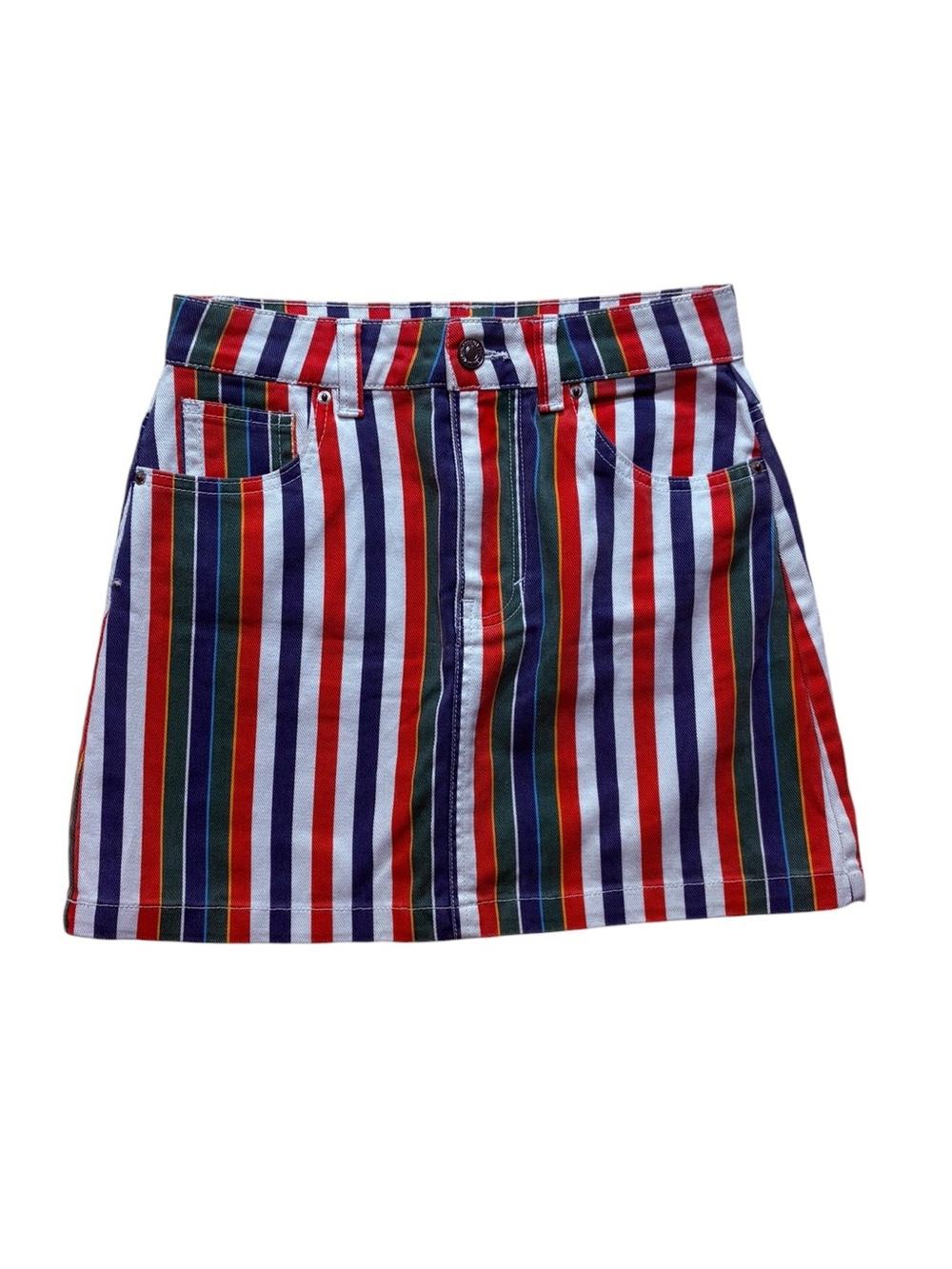 Forever 21 Multicolor Striped Mini Skirt - Red, Blue, Green, Purple, White